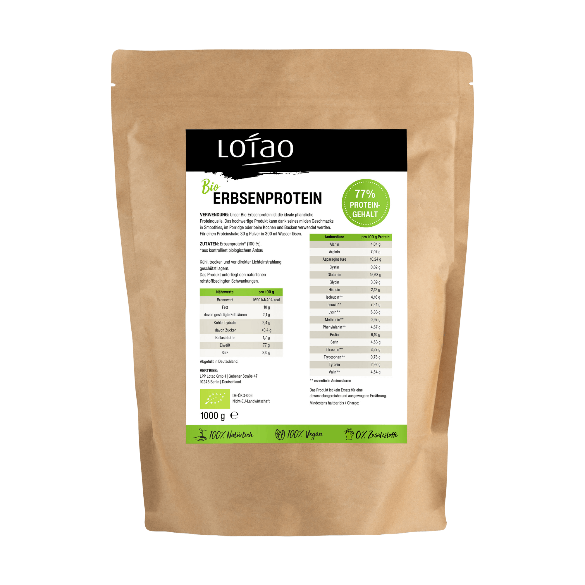 lotao-erbsenprotein-1kg-veganes-proteinpulver-bio-77g-eiwei image 1