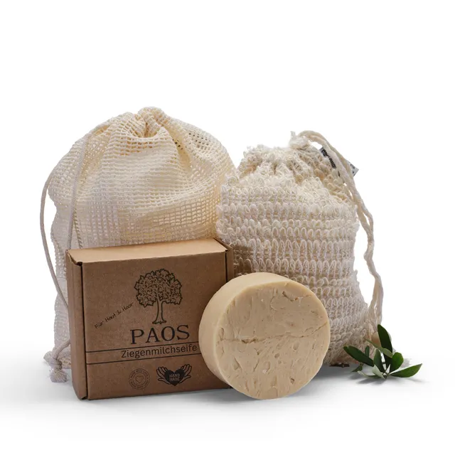paos-sets-ziegenmilchseife-150g-mit-sisal-s-ckchen image 1